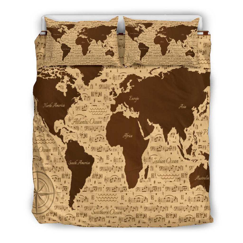 World Map Music Notes Bedding Set