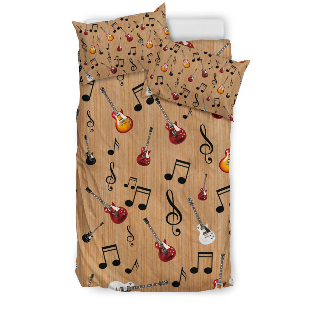 Guitar And Musical Notes Bedding Set