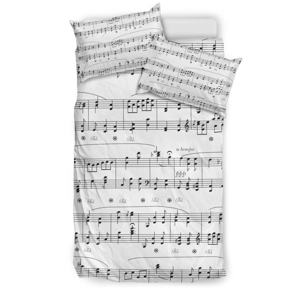 Music Notes Sheet White Bedding Set