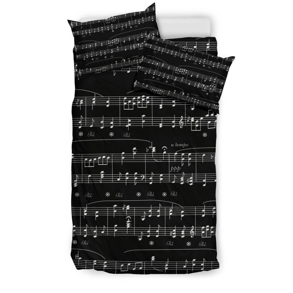 Music Notes Sheet Black Bedding Set