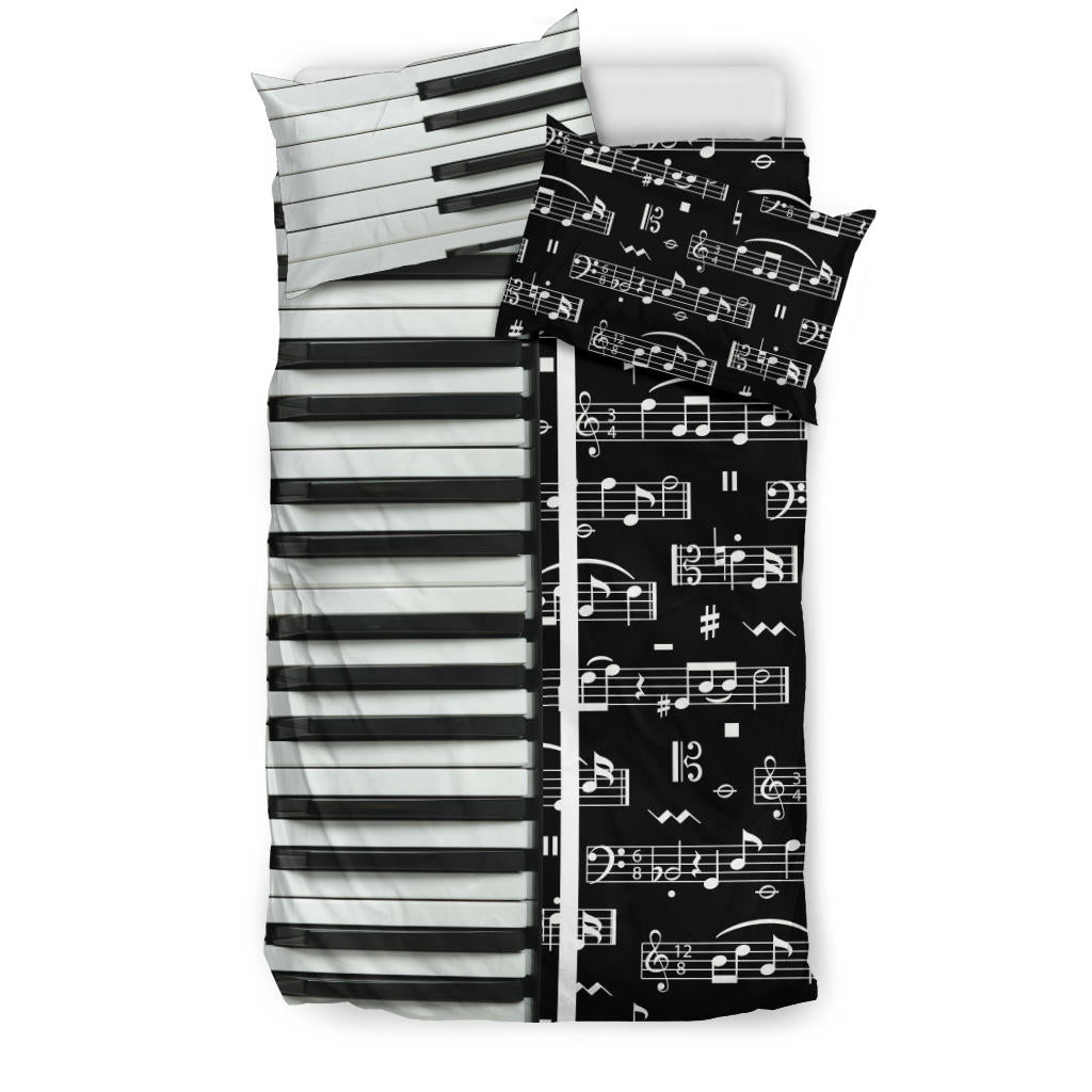 Piano Keys And Music Black Bedding Set