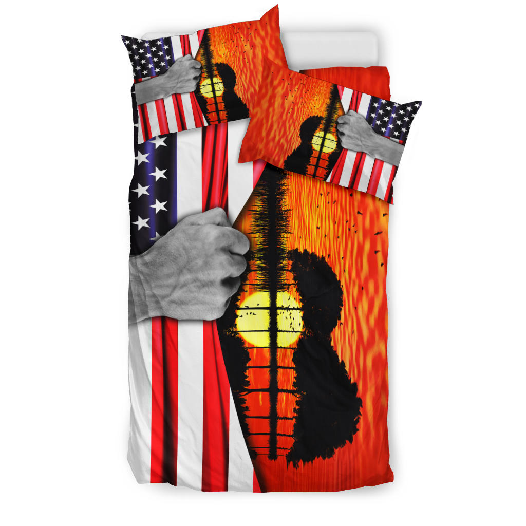 Guitar American Flag Sunset Bedding Set