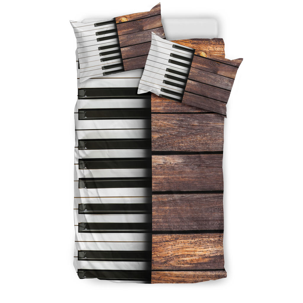 Brown Wooden Piano Keys Bedding Set - Artistic Pod