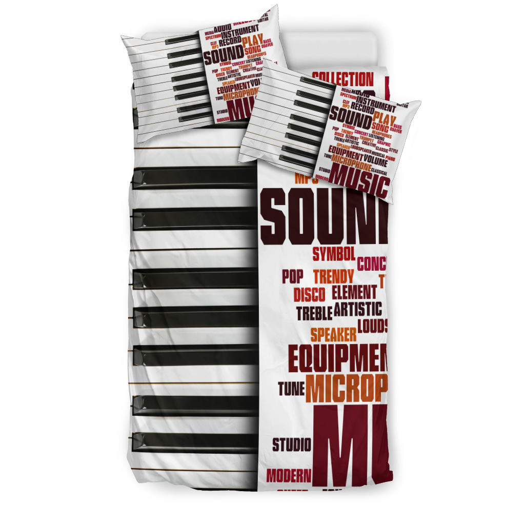 Piano And Music Words Bedding Set