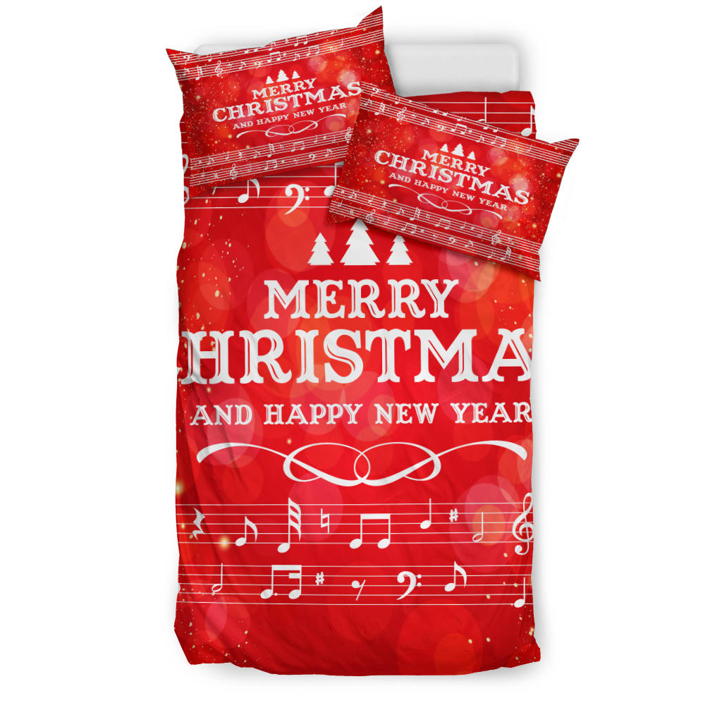 Music Notes Christmas Red Bedding Set