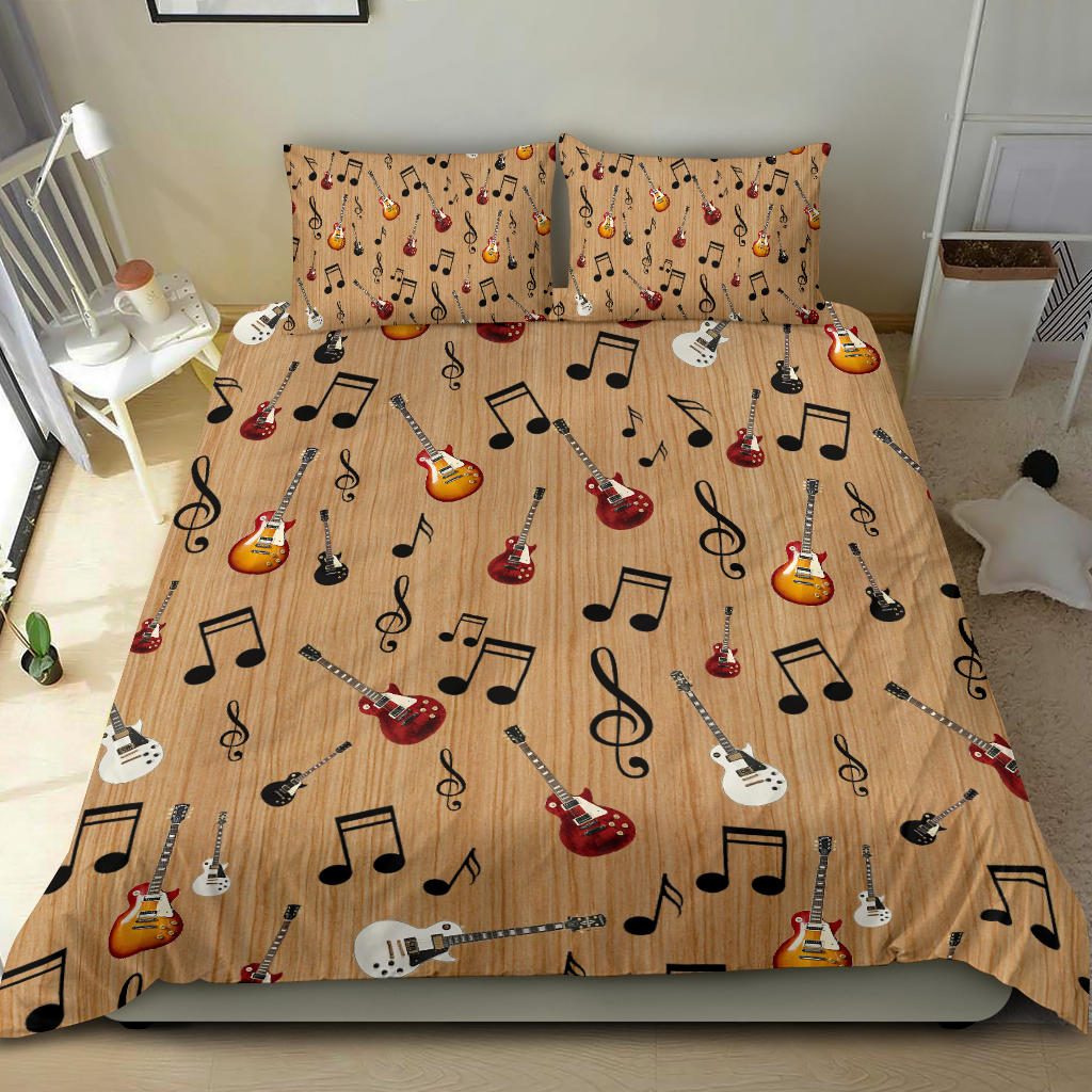 Guitar And Musical Notes Bedding Set