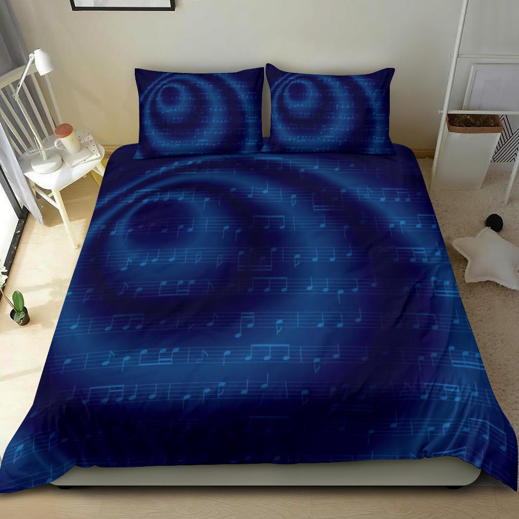 Blue Music Notes Bedding Set