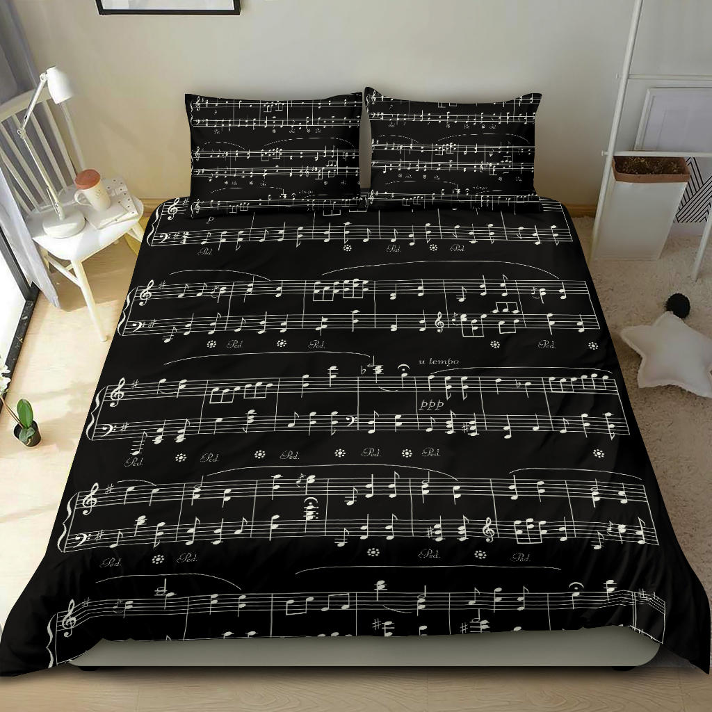 Music Notes Sheet Black Bedding Set
