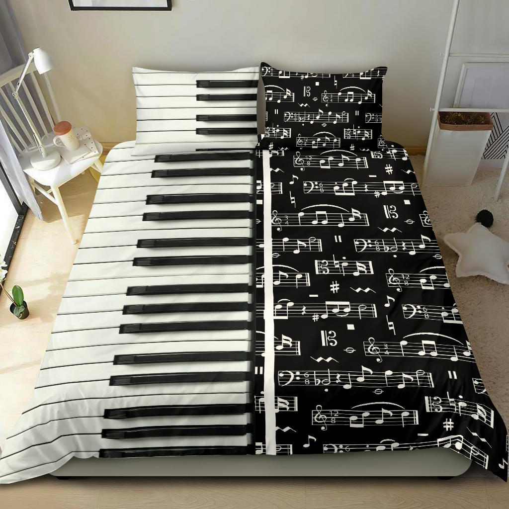 Piano Keys And Music Black Bedding Set