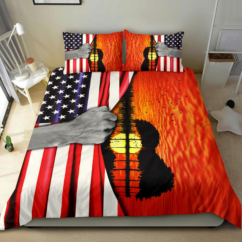 Guitar American Flag Sunset Bedding Set