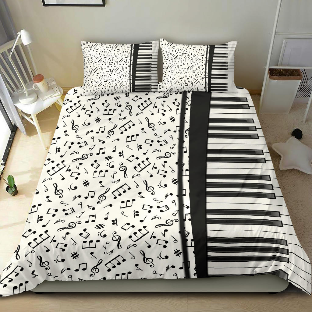 Music Notes And Piano White Bedding Set