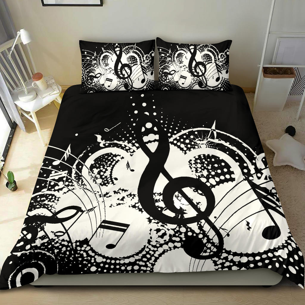 Music Notes Art Black Bedding Set