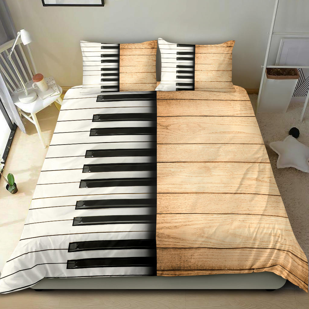 Wood And Piano Keys Bedding Set