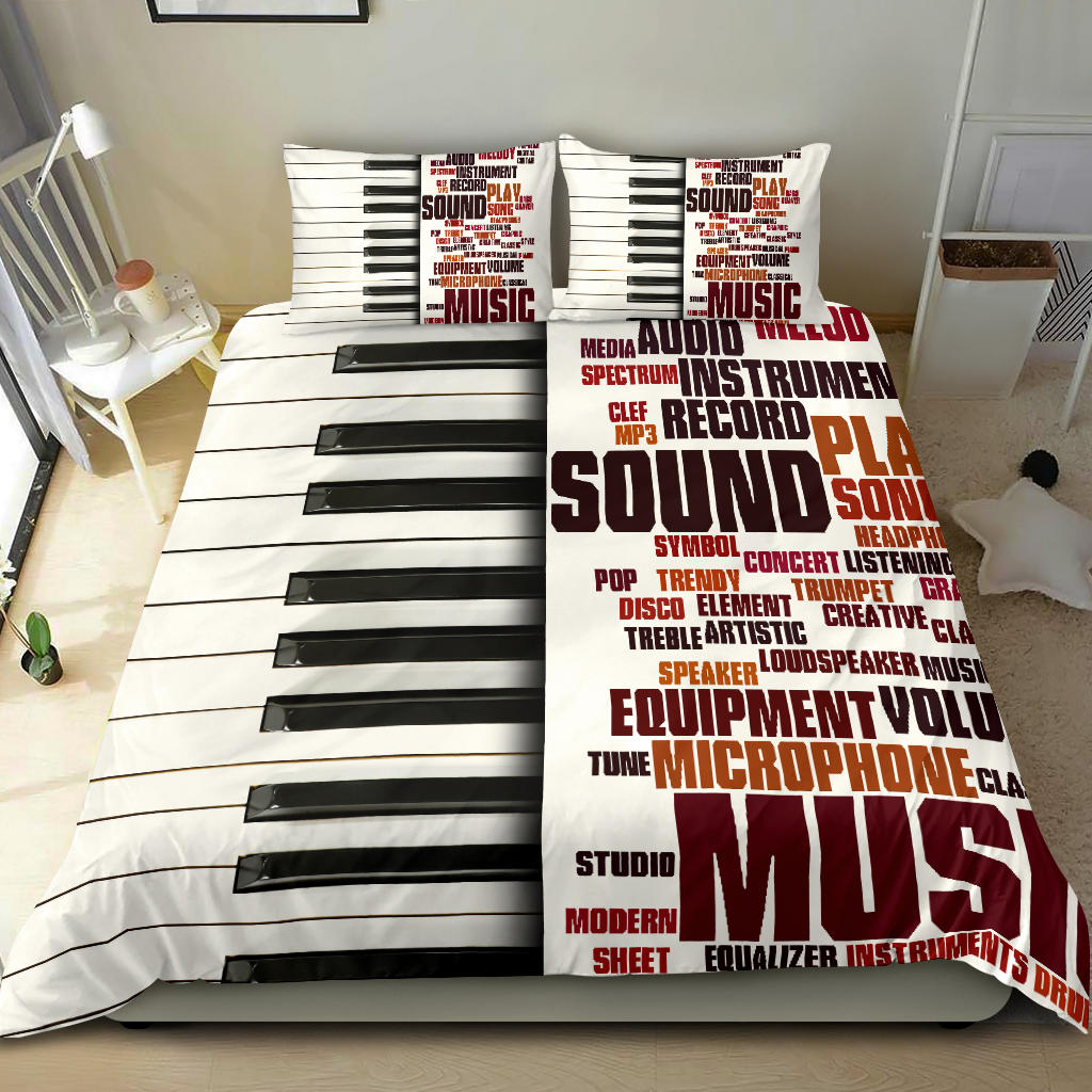 Piano And Music Words Bedding Set