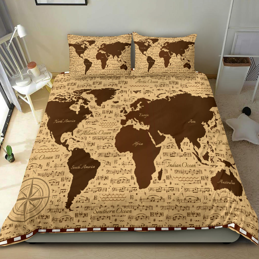 World Map Music Notes Bedding Set