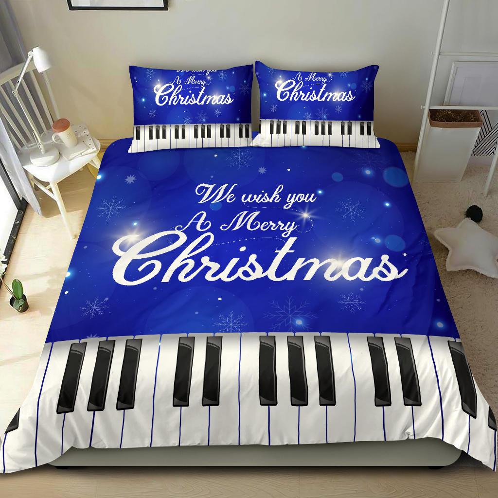 Piano Christmas Blue Bedding Set