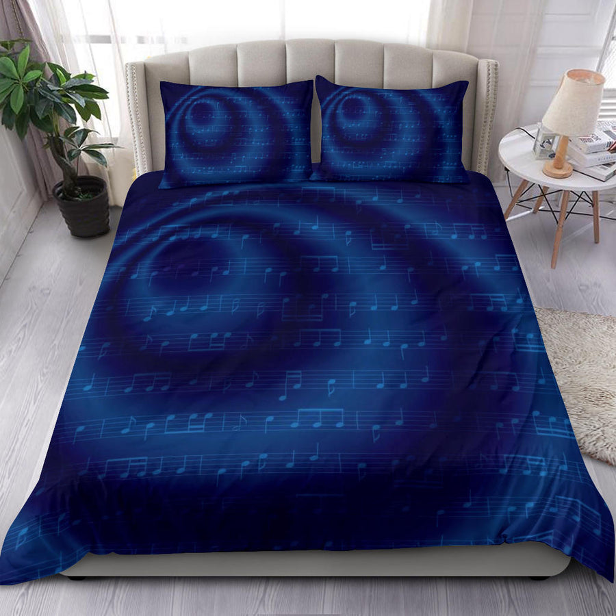 Blue Music Notes Bedding Set
