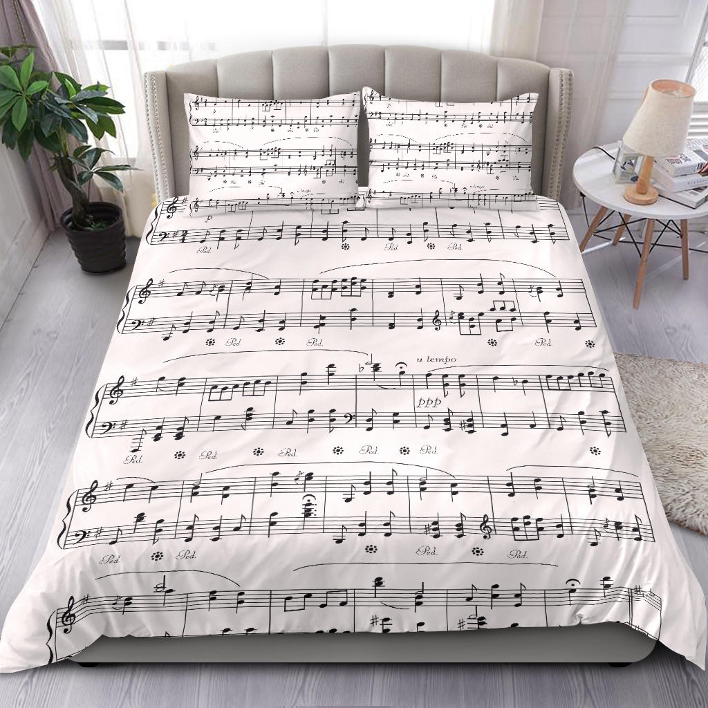 Music Notes Sheet White Bedding Set