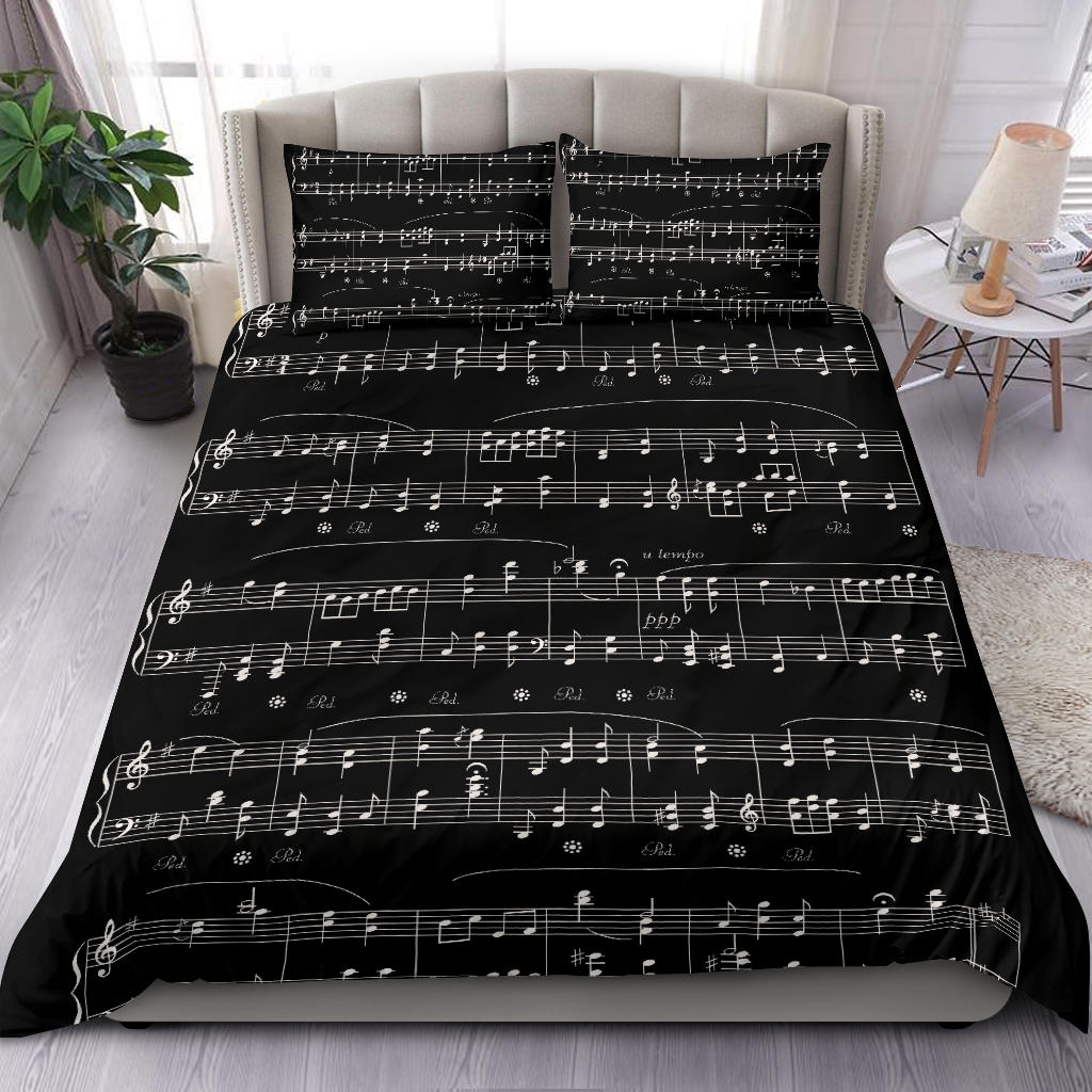Music Notes Sheet Black Bedding Set