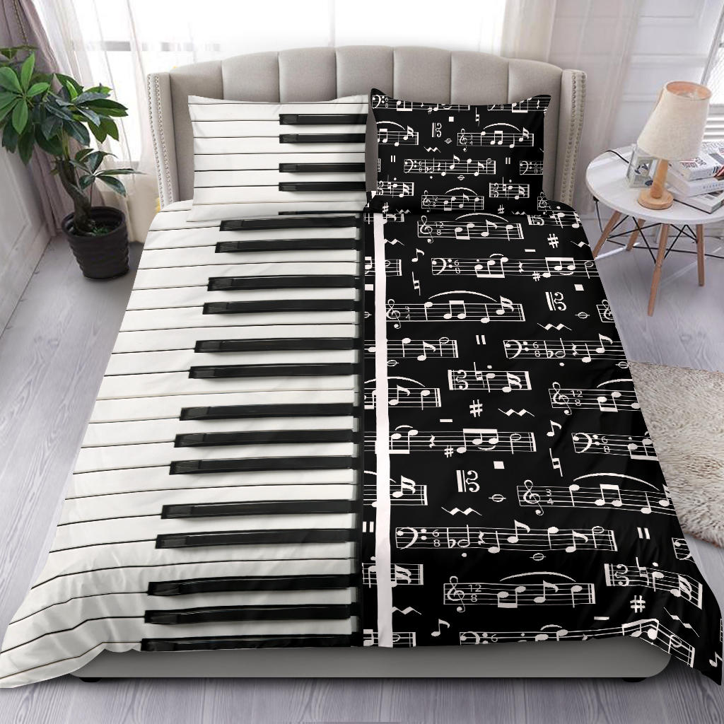 Piano Keys And Music Black Bedding Set