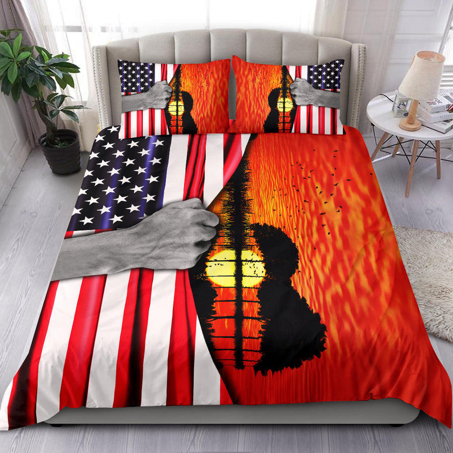 Guitar American Flag Sunset Bedding Set