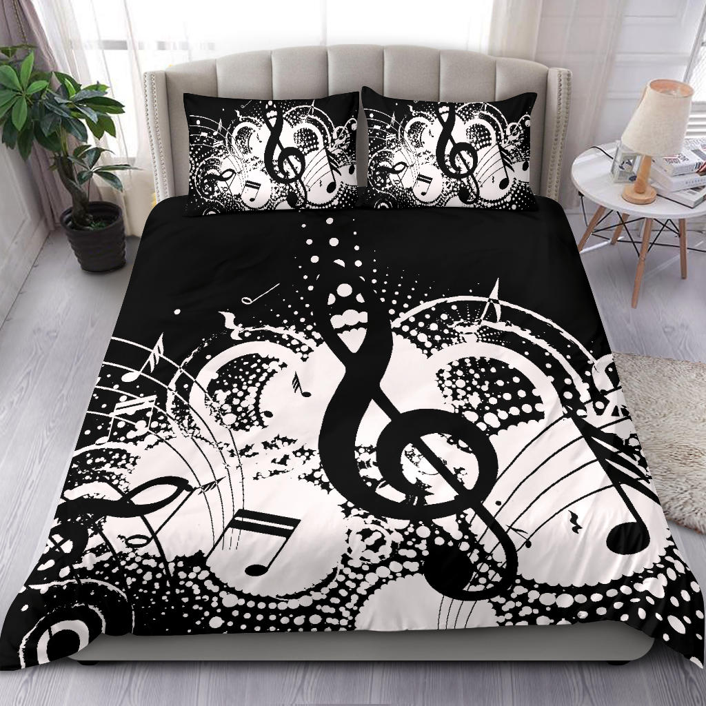 Music Notes Art Black Bedding Set