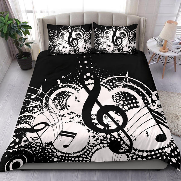 Music Note Bedspread Music Notes Art Black Bedding Set - Artistic Pod