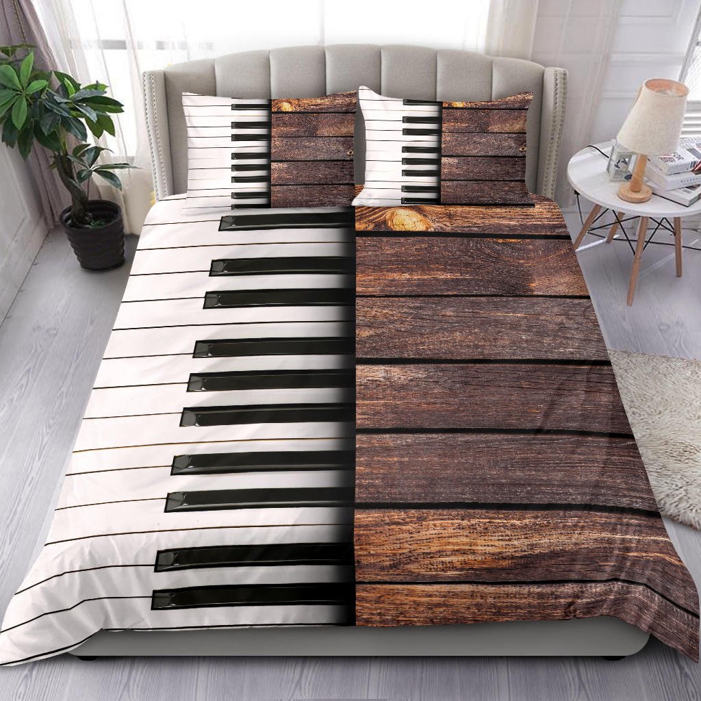 Brown Wooden Piano Keys Bedding Set - Artistic Pod