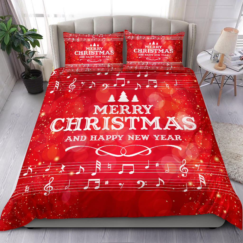 Music Notes Christmas Red Bedding Set