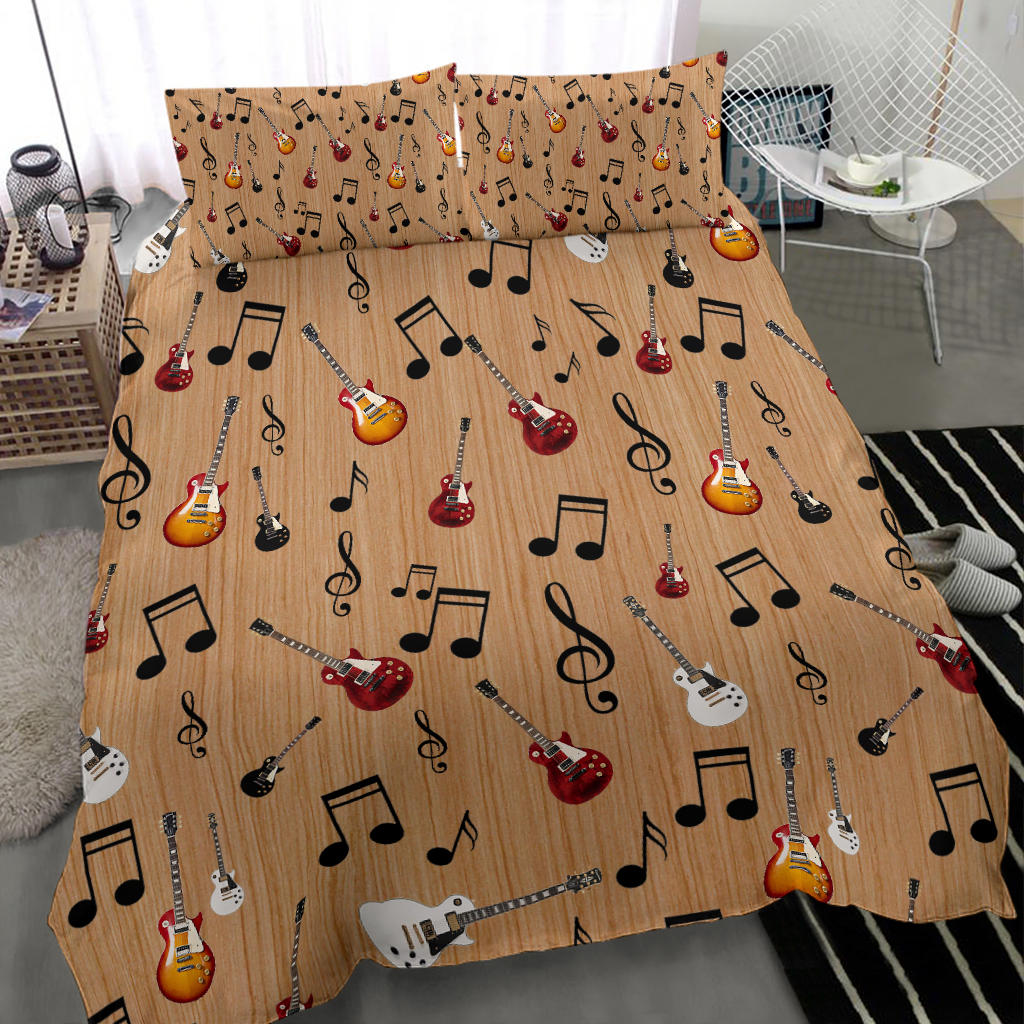 Guitar And Musical Notes Bedding Set
