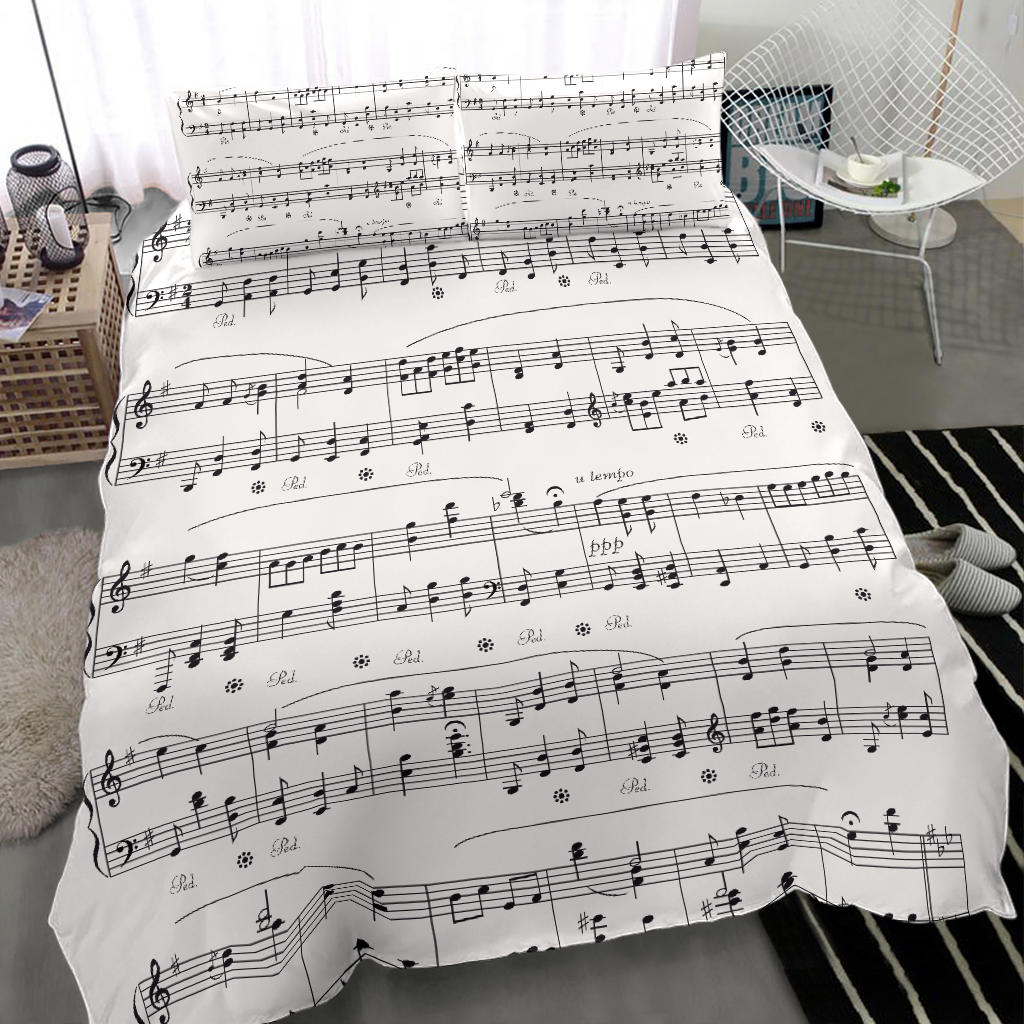 Music Notes Sheet White Bedding Set