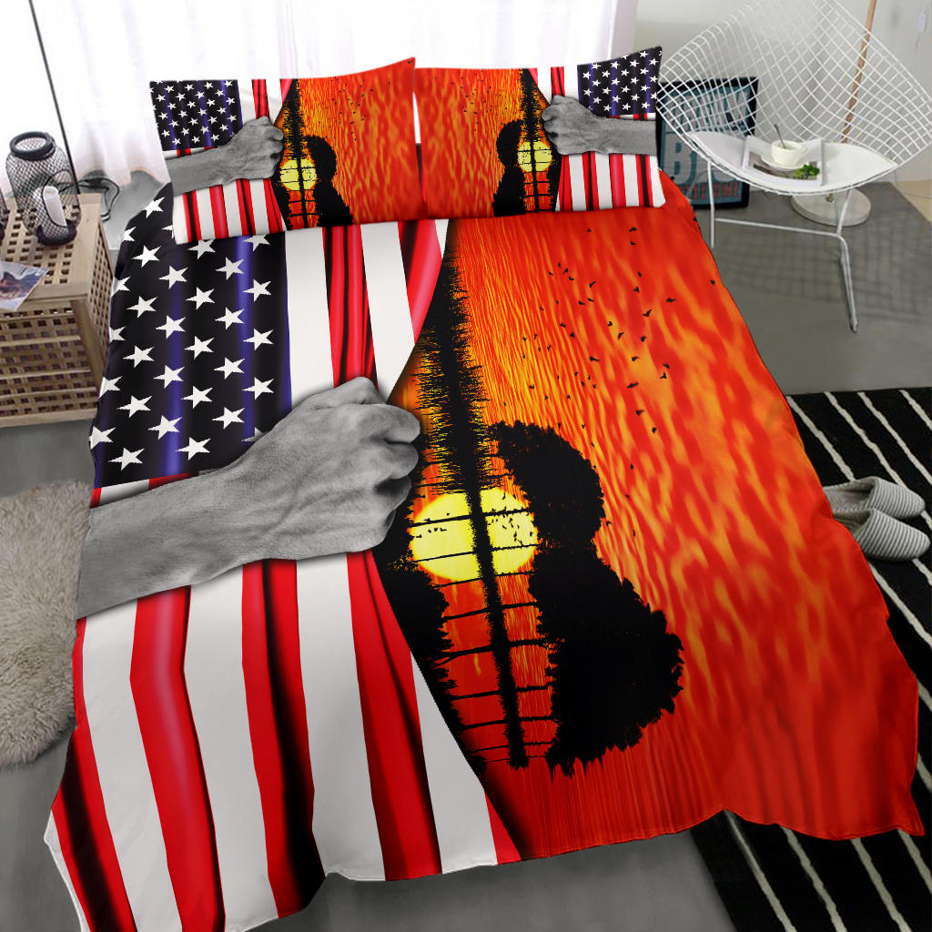 Guitar American Flag Sunset Bedding Set