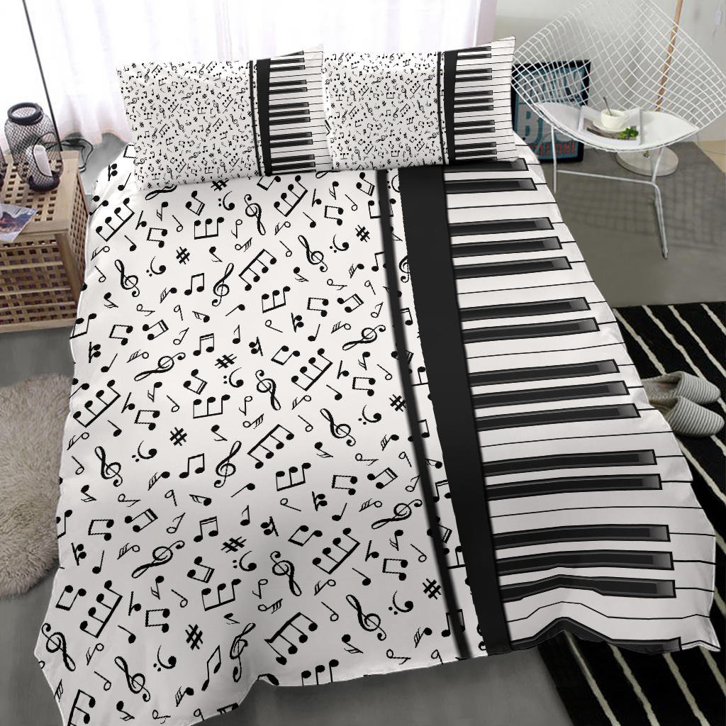 Music Notes And Piano White Bedding Set