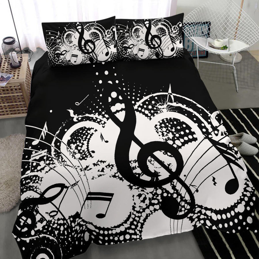 Music Notes Art Black Bedding Set