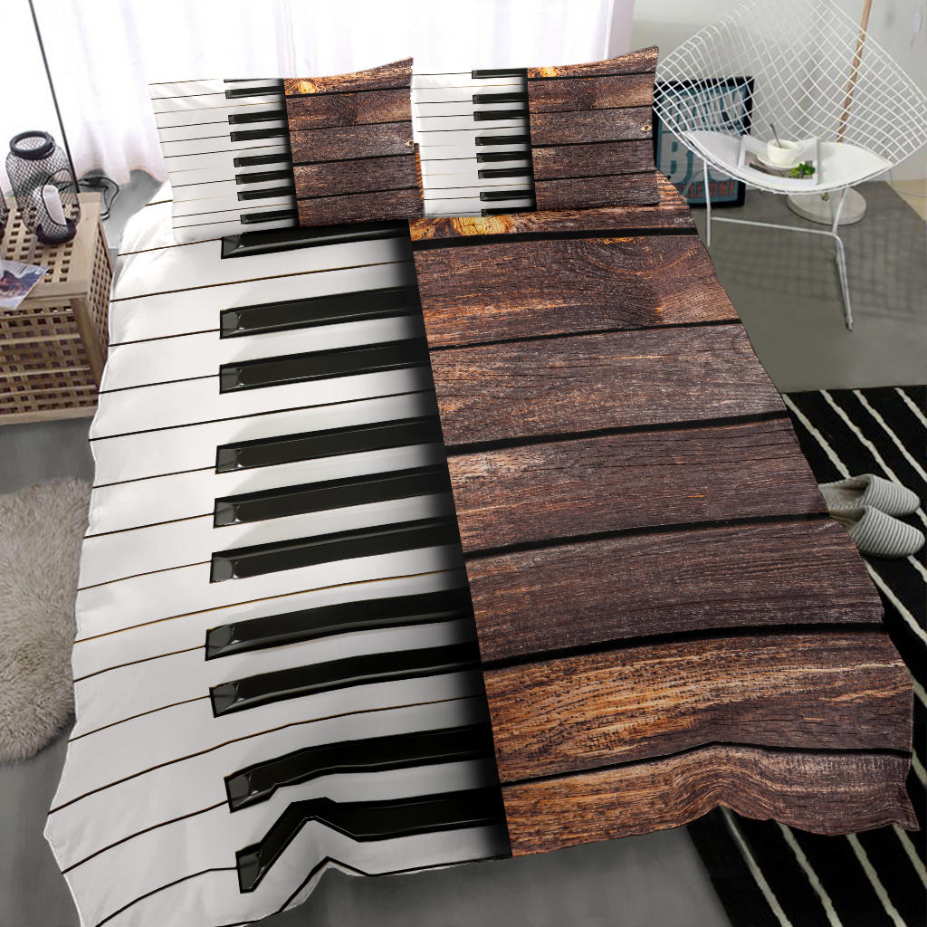 Brown Wooden Piano Keys Bedding Set