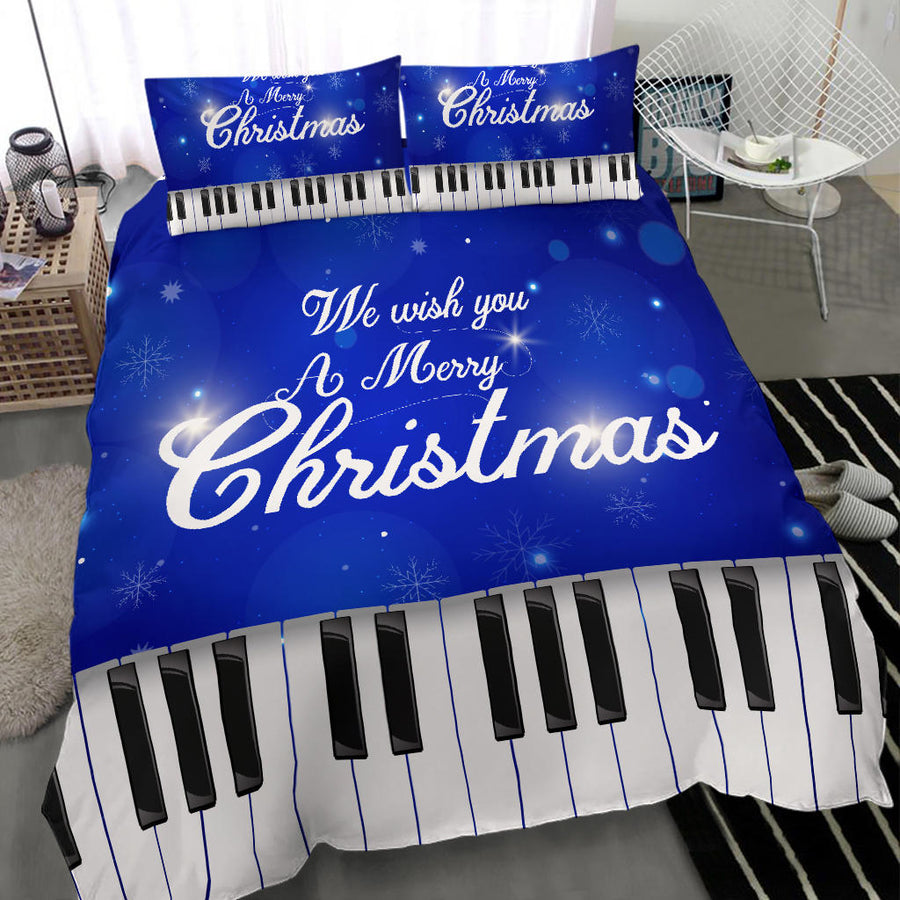 Piano Christmas Blue Bedding Set