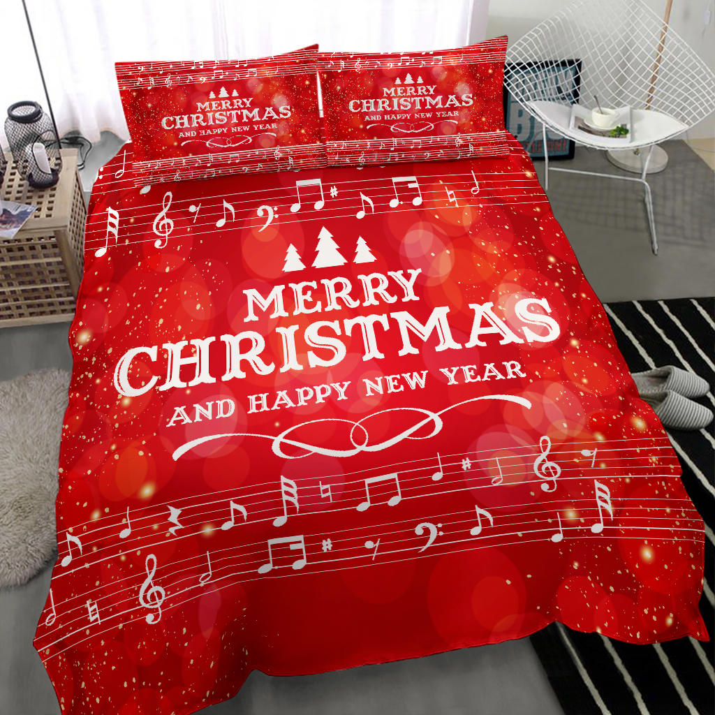 Music Notes Christmas Red Bedding Set