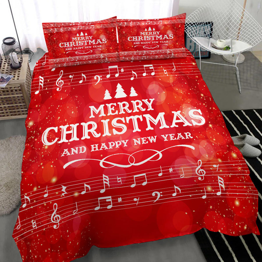 Music Notes Christmas Red Bedding Set
