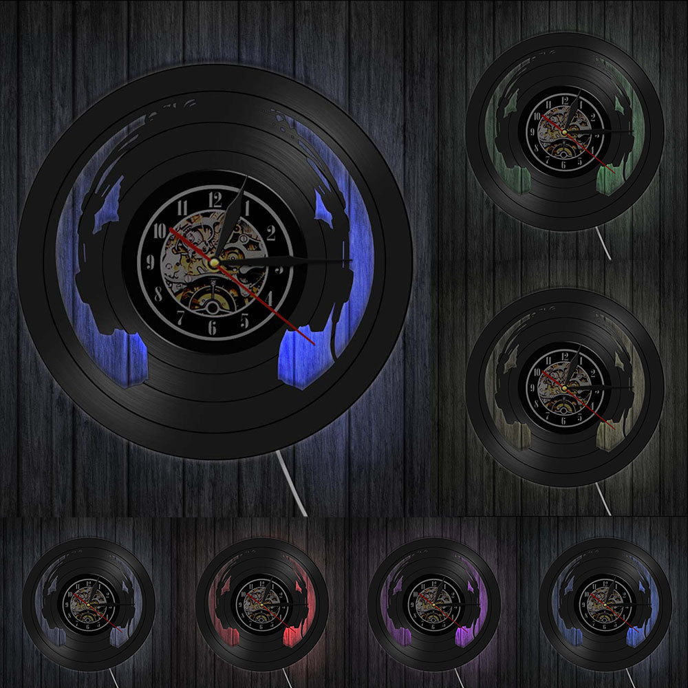 DJ Headphone Vinyl Record Wall Clock