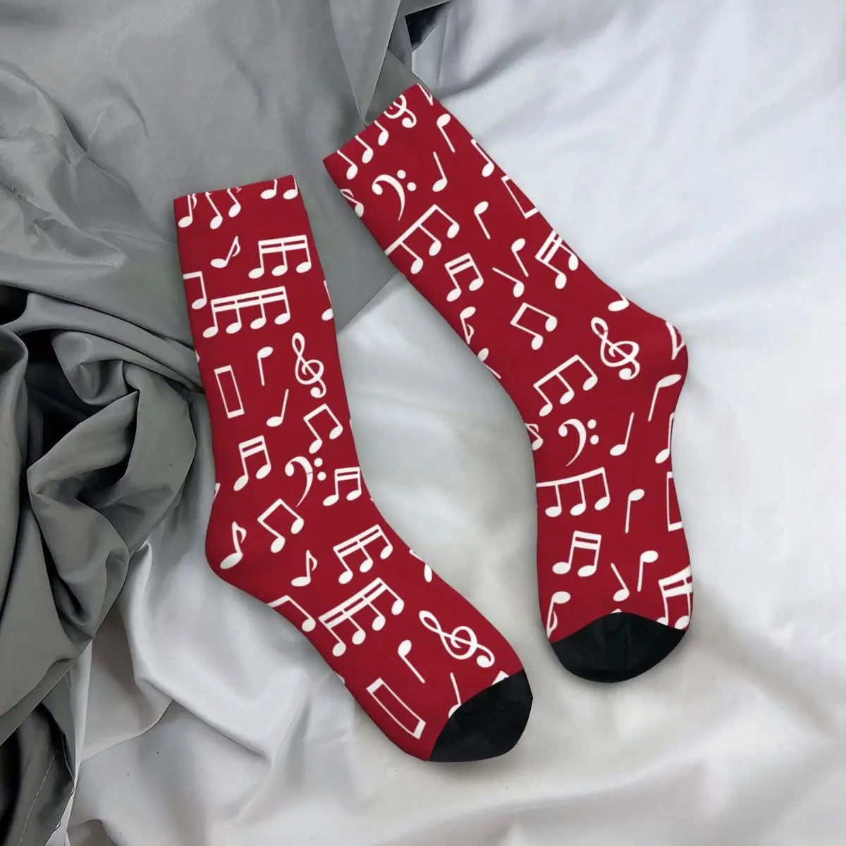 White Music Notes Red Socks