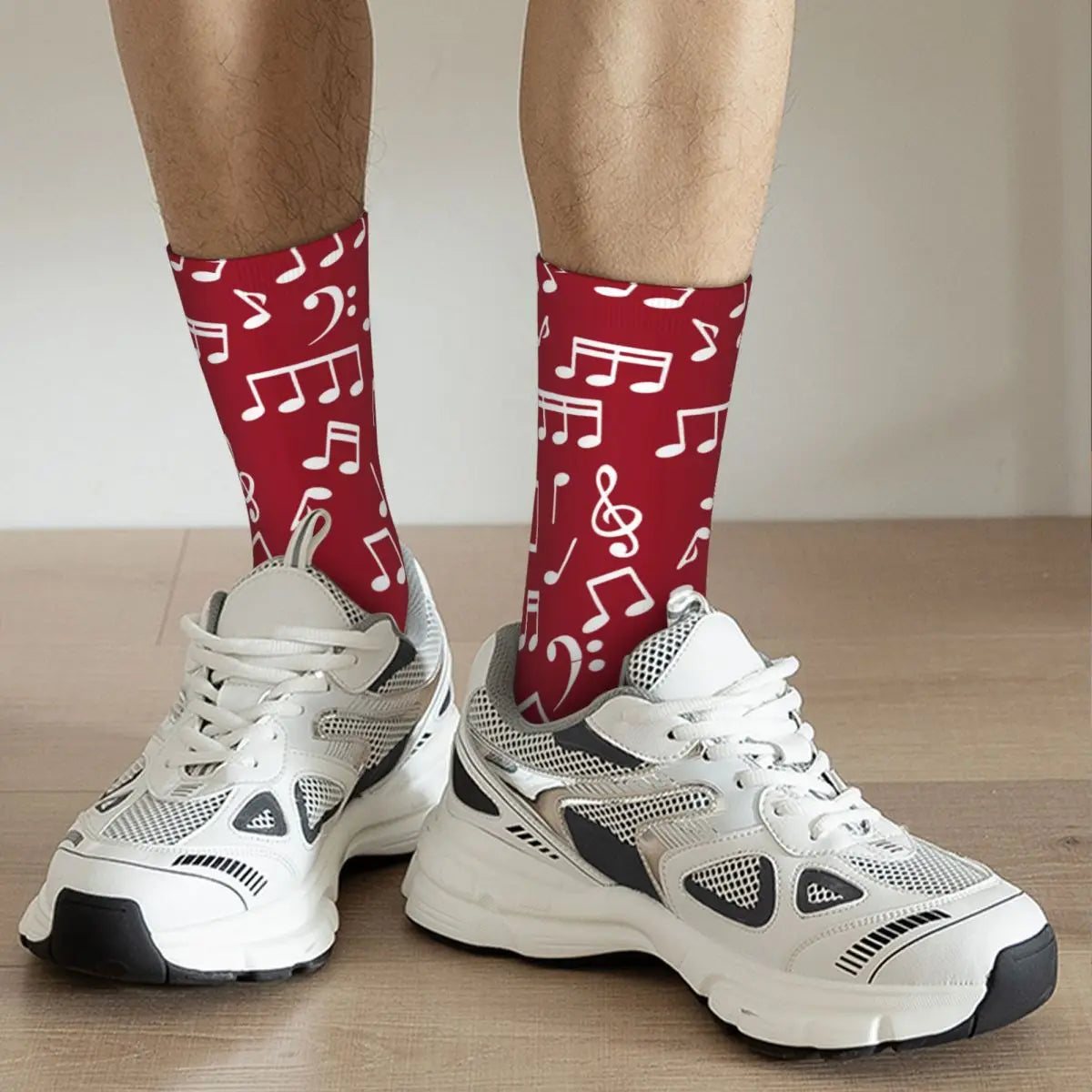 White Music Notes Red Socks