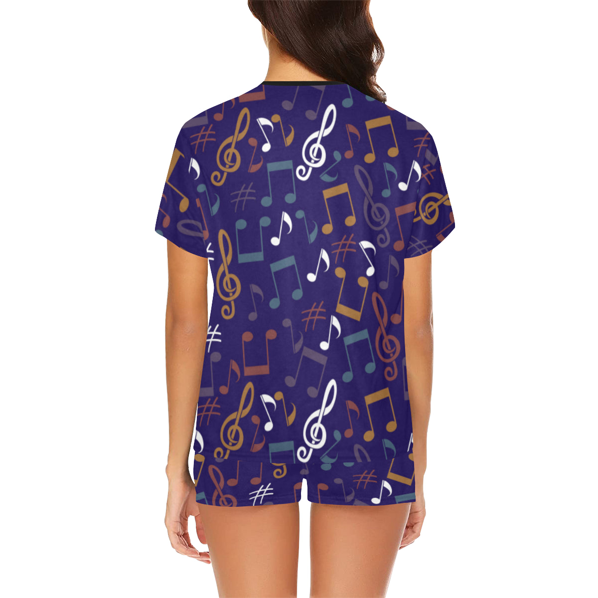 Colorful Music Notes Blue Pajama Set