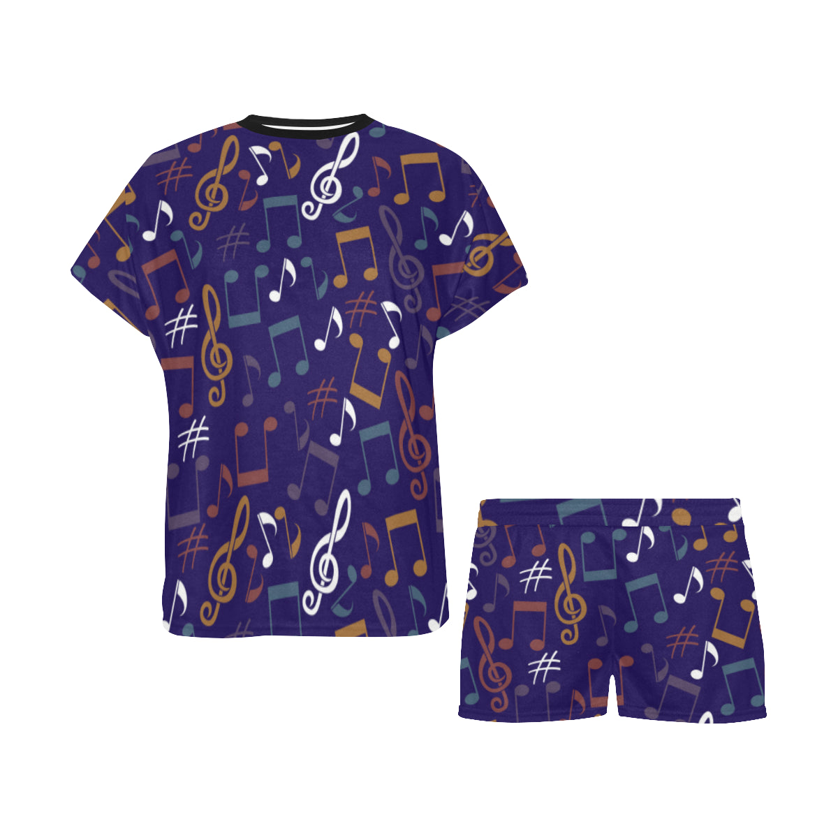 Colorful Music Notes Blue Pajama Set
