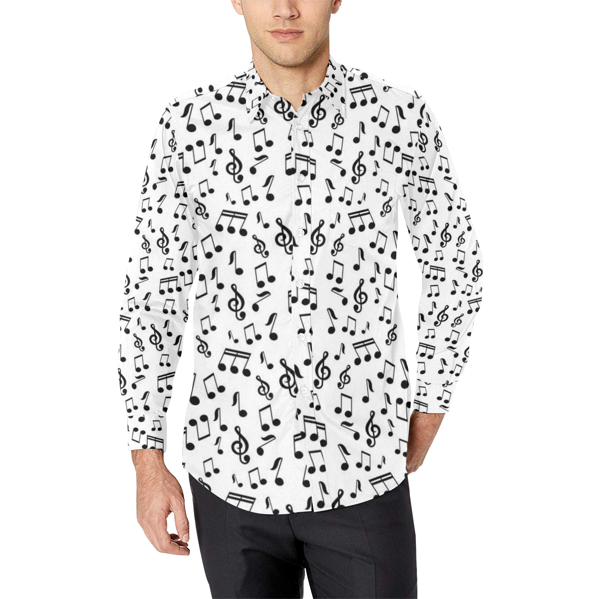 Music Notes Men's Long Sleeve White Shirt