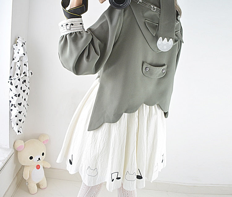 Grey & White Music Notes Women's Set (2pcs)