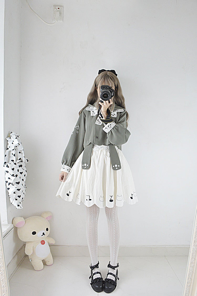 Grey & White Music Notes Women's Set (2pcs)