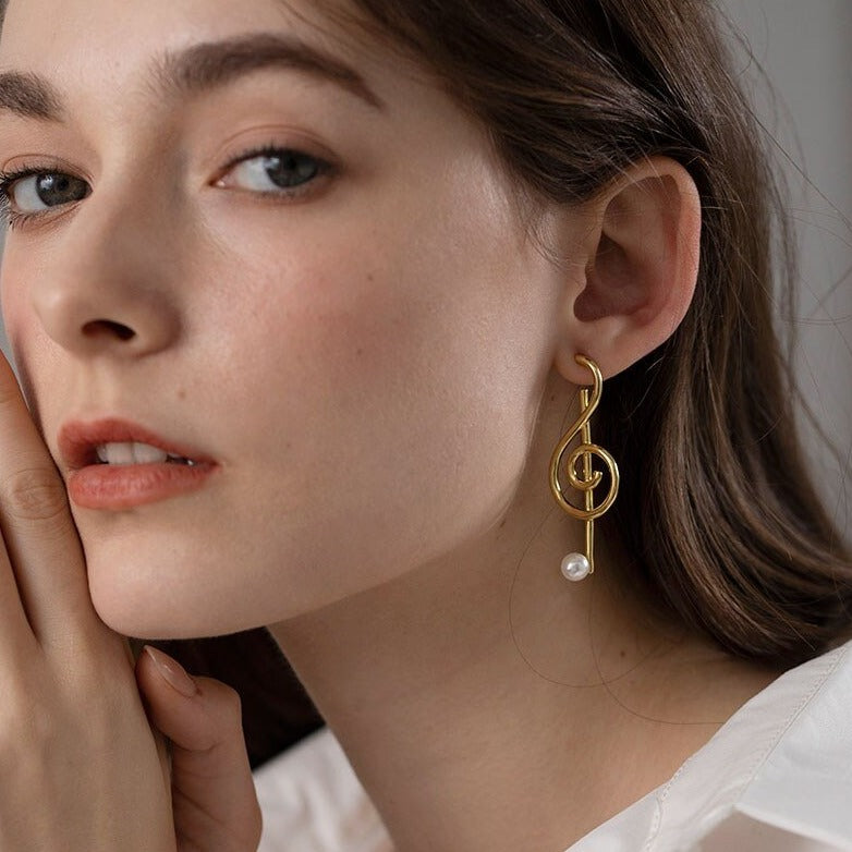 18k Gold Pearl Music Notes Earrings - { shop_name }} - Review