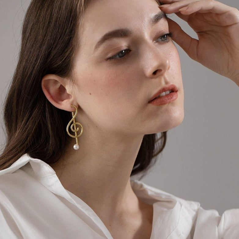18k Gold Pearl Music Notes Earrings - { shop_name }} - Review