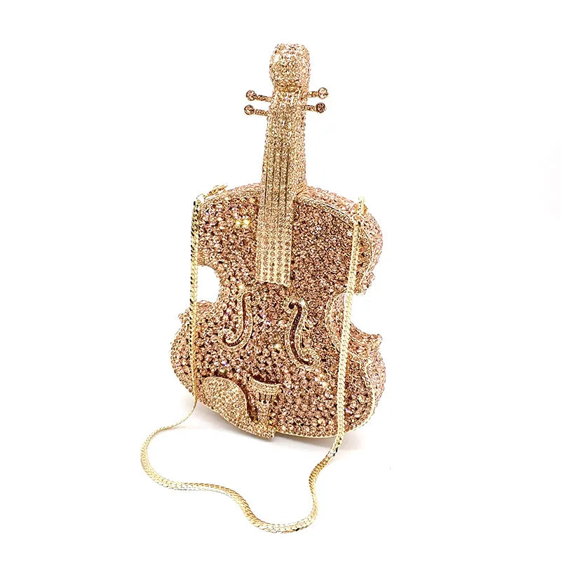 Elegant Violin Crystal Clutch Bag
