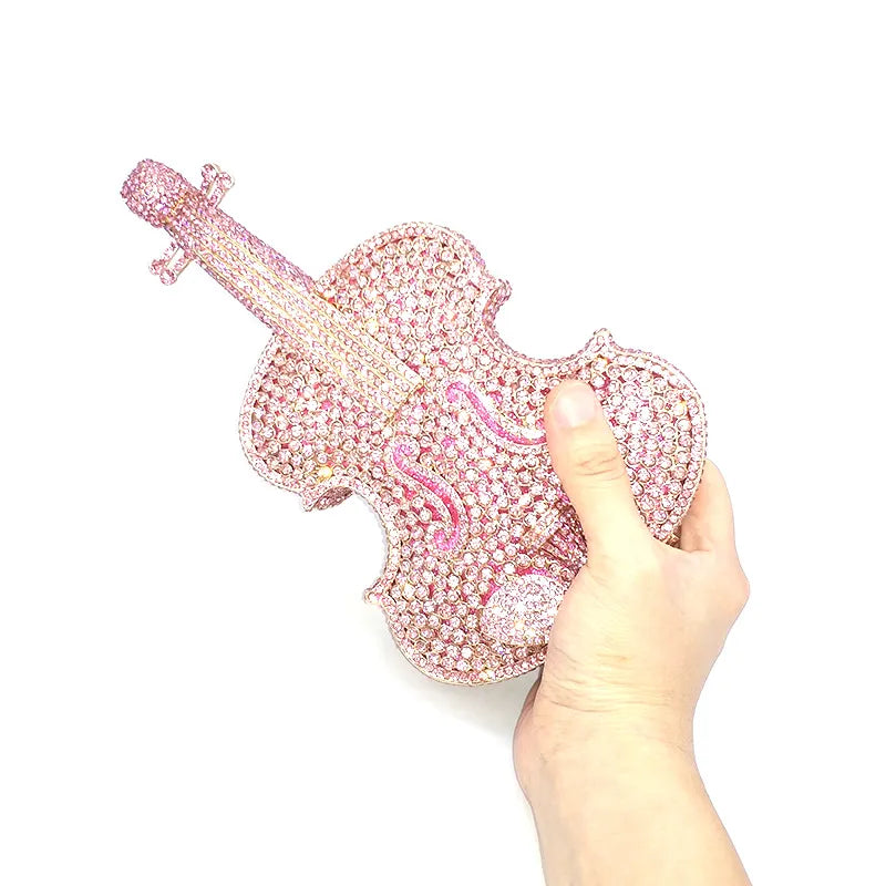 Elegant Violin Crystal Clutch Bag